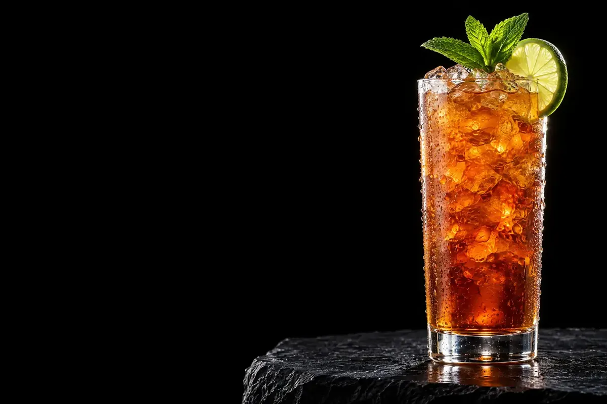 Glas iced Tea mit Eis, Minze und Limette